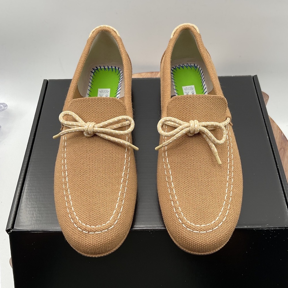 Rothy's The Driver Loafers Sesame Tan Knit Bow Driving Mocs Women 9.5 269-002